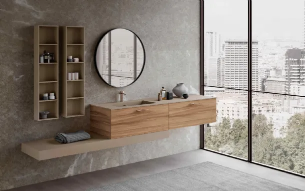 Wall-hung bathroom vanity Lime 0 Club 035 in HPL Unicolor Walnut by Azzurra Symphony.