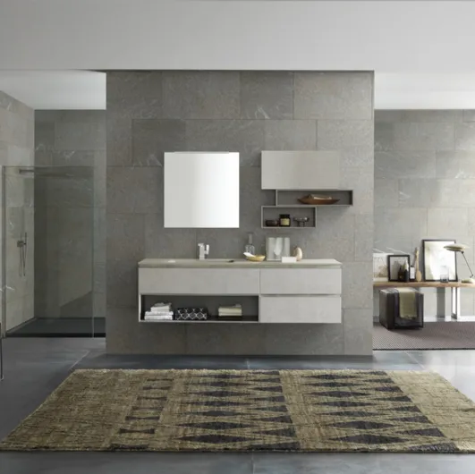 Suspended Bathroom Unit in Melamine with Cement Effect Lime 1|0 Comp ALL 104 by Azzurra