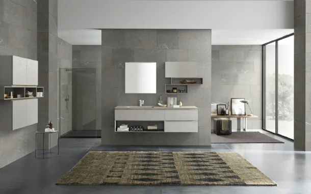 Suspended Bathroom Unit in Melamine with Cement Effect Lime 1|0 Comp ALL 104 by Azzurra