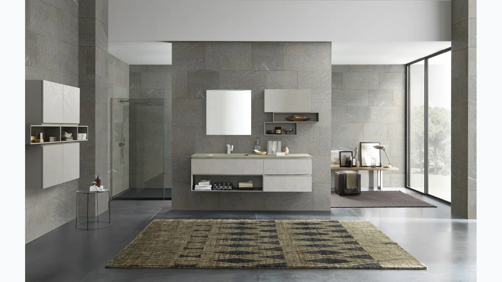 Suspended Bathroom Unit in Melamine with Cement Effect Lime 1|0 Comp ALL 104 by Azzurra