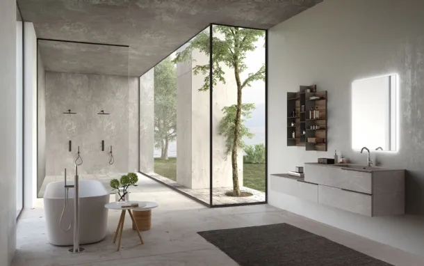 Suspended Stone Effect Piasentina Lime 1|0 Comp J&T 012 Bathroom Cabinet by Azzurra