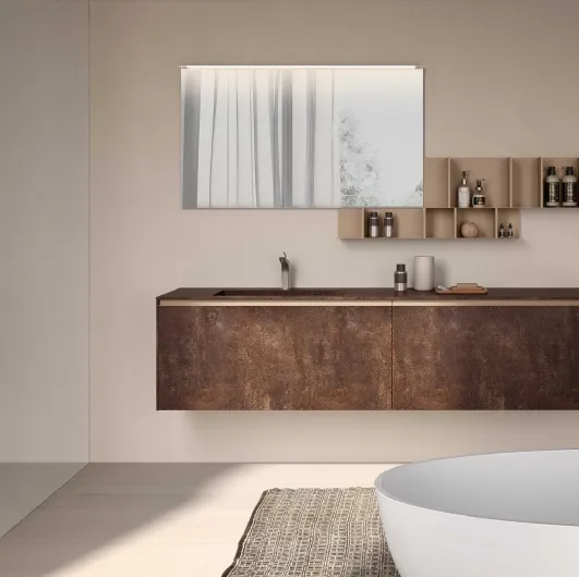 Bathroom vanity Lime 1-0 Lofty 138 in HPL Unicolor Brera Brown by Azzurra