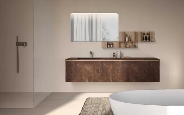 Bathroom vanity Lime 1-0 Lofty 138 in HPL Unicolor Brera Brown by Azzurra
