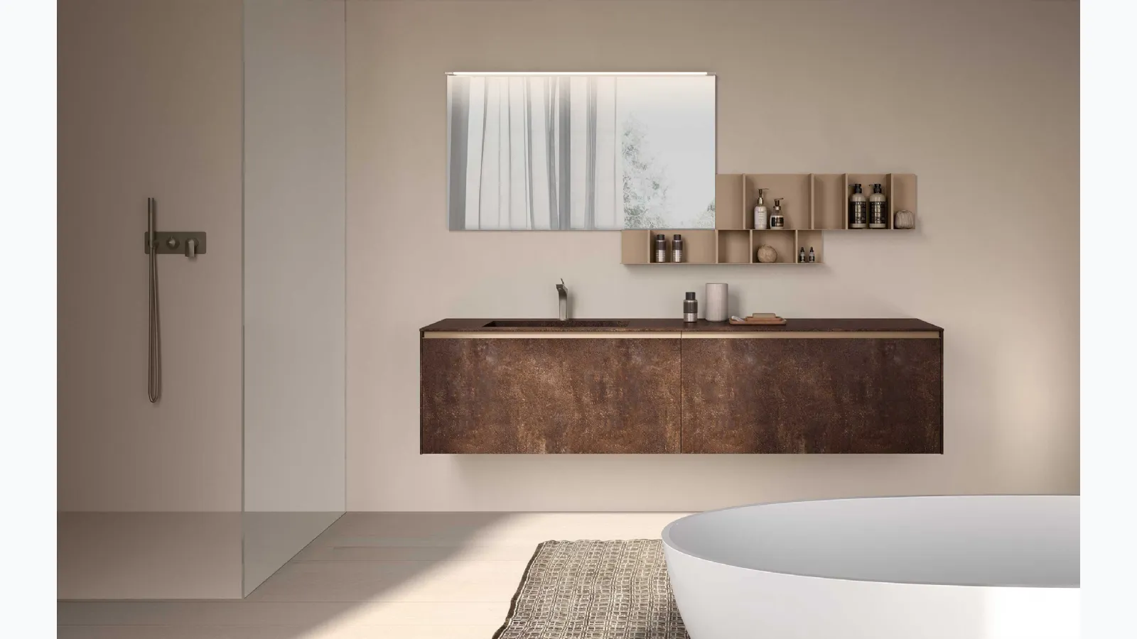Bathroom vanity Lime 1-0 Lofty 138 in HPL Unicolor Brera Brown by Azzurra