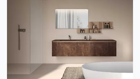 Bathroom vanity Lime 1-0 Lofty 138 in HPL Unicolor Brera Brown by Azzurra