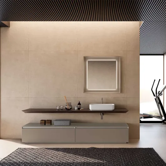Floor-standing Lime 1-0 Nest 123 Bathroom Mobile in Clay and Moka Oak lacquered by Azzurra