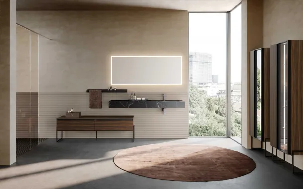 Floor-standing Lime 1-0 Nest 124 Bathroom Mobile in 3D Decorative Eucalyptus and Azzurra Ston