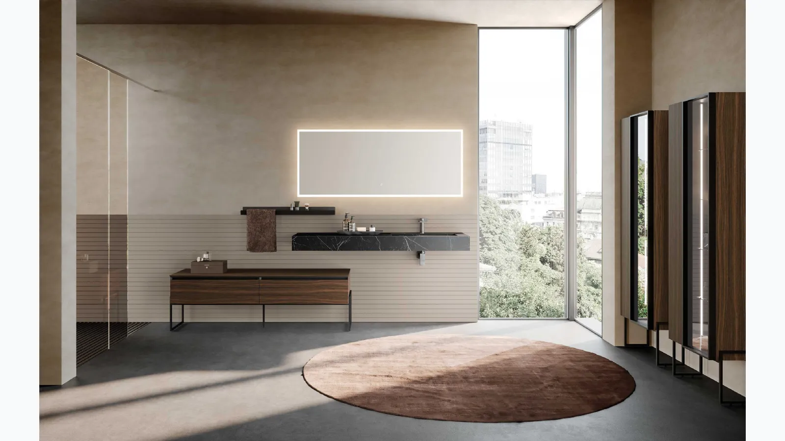 Floor-standing Lime 1-0 Nest 124 Bathroom Mobile in 3D Decorative Eucalyptus and Azzurra Ston