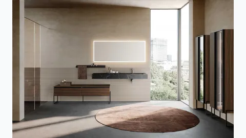 Floor-standing Lime 1-0 Nest 124 Bathroom Mobile in 3D Decorative Eucalyptus and Azzurra Ston