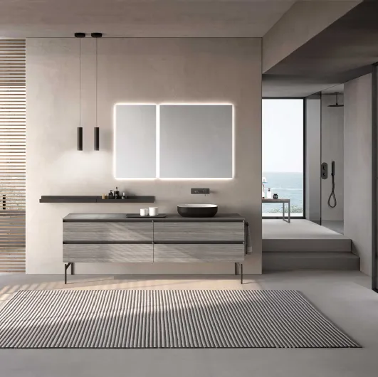 Bathroom vanity Lime 1-0 Nest 125 in HPL Rovere Alba by Azz