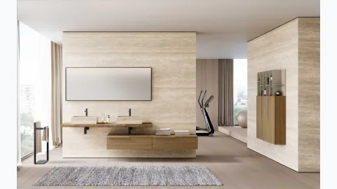 Lime 1-0 Lime Bathroom Vanity in Sand Oak with Travertine Gres sink by Azzurra.