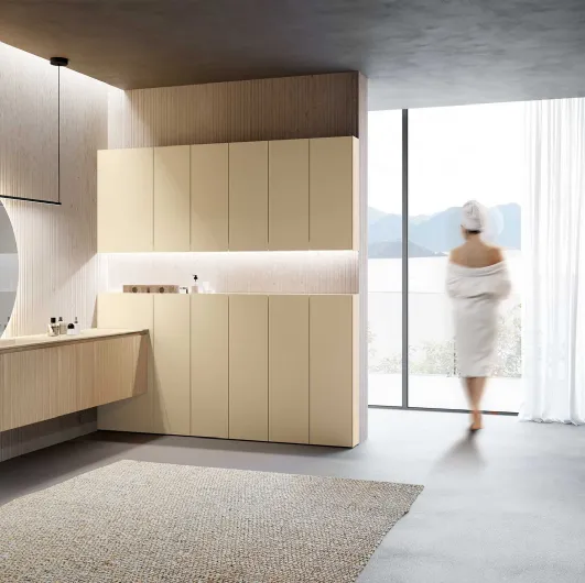 Bathroom furniture Lime 2-0 225 in Decorative 3D Natural Rigatino and matte Canyon lacquer by Azzurra.