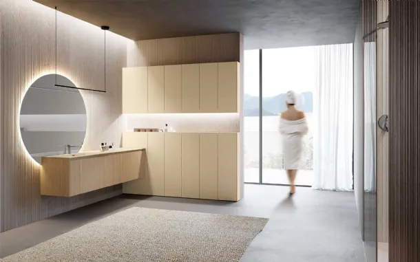 Bathroom furniture Lime 2-0 225 in Decorative 3D Natural Rigatino and matte Canyon lacquer by Azzurra.