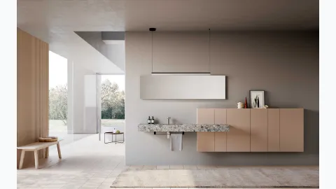 Bathroom cabinet Lime 3-0 302 in retro pink lacquer and HPL Unicolor Cepp Stone by Azzurra.