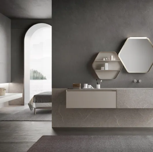 Suspended Lime 3|0 Comp 10 Bathroom Cabinet in lacquered and stoneware by Azz