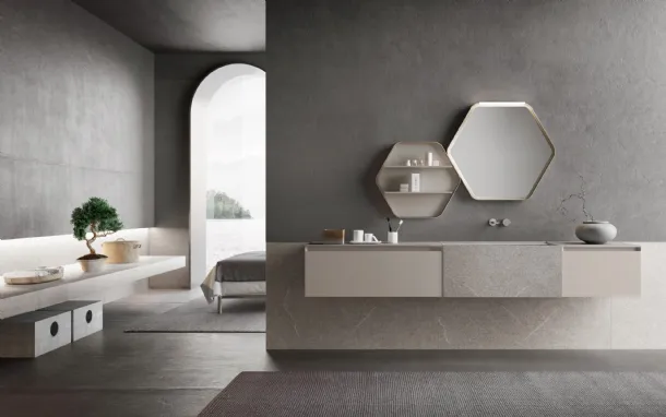 Suspended Lime 3|0 Comp 10 Bathroom Cabinet in lacquered and stoneware by Azz