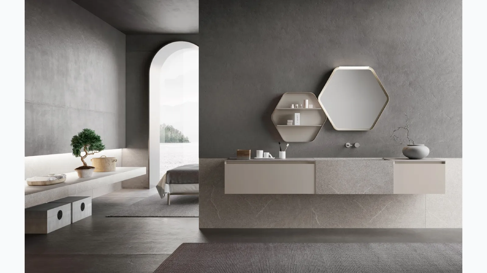 Suspended Lime 3|0 Comp 10 Bathroom Cabinet in lacquered and stoneware by Azz