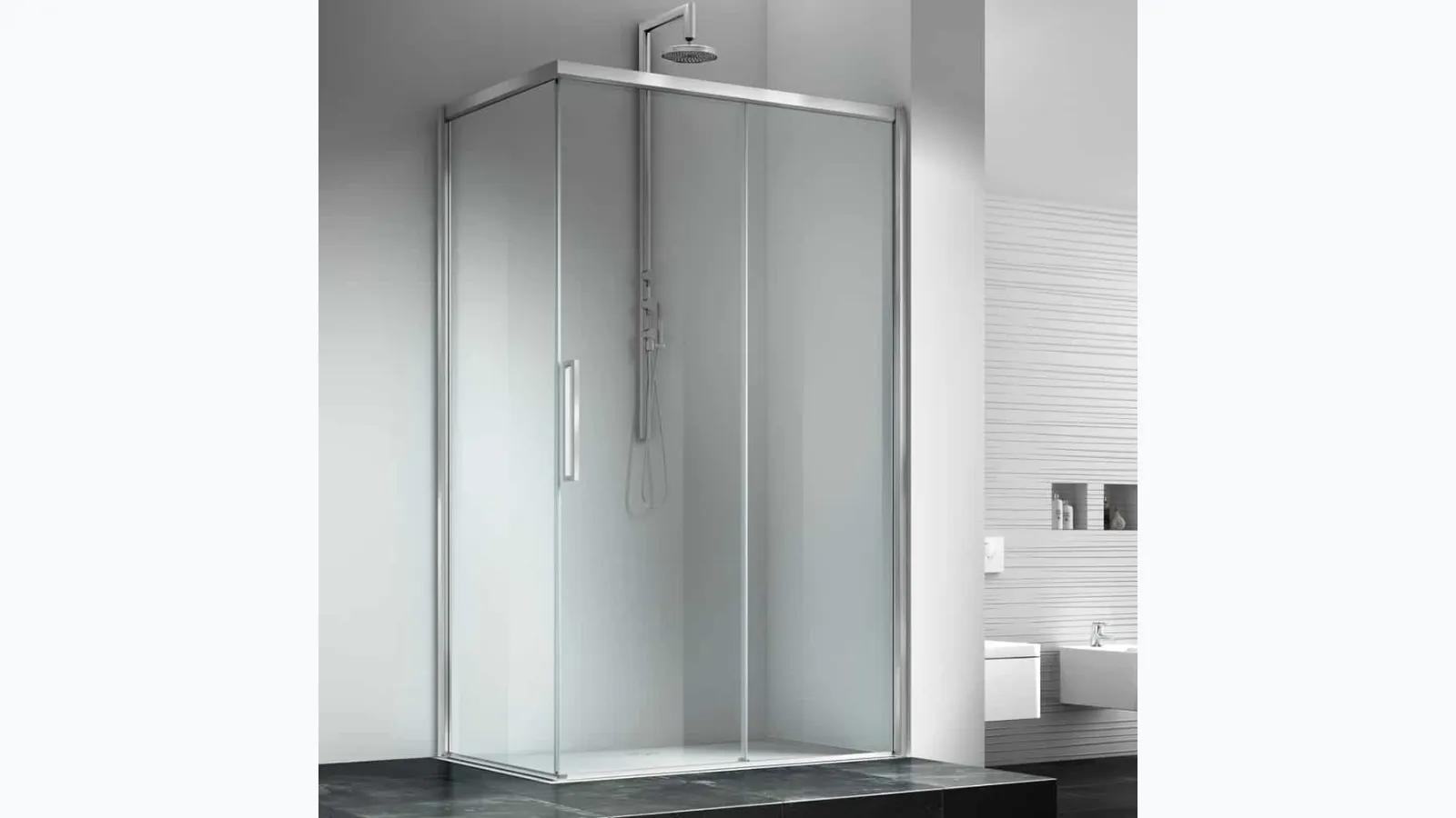 Sliding door shower box with metal profiles Live Top by Megius.
