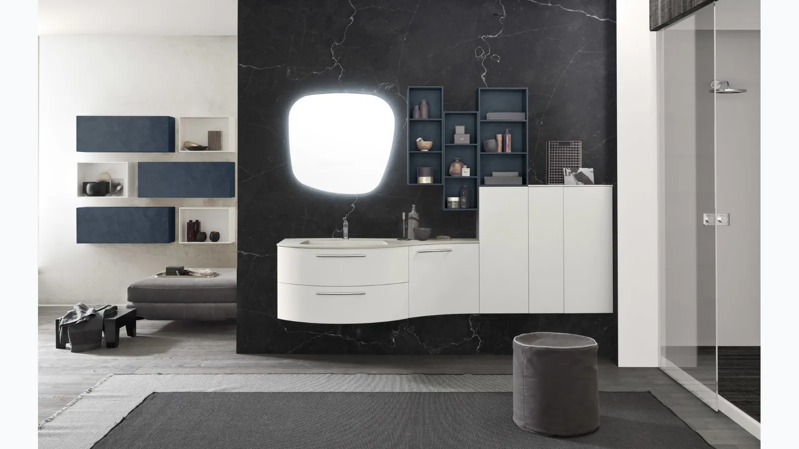 Suspended bathroom cabinet M System C008 in matte lacquer by Baxar.