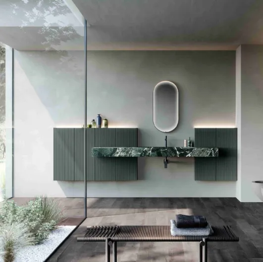 Suspended bathroom cabinet M2 System 242 in lacquered and gres by Baxar.