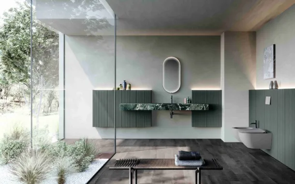 Suspended bathroom cabinet M2 System 242 in lacquered and gres by Baxar.