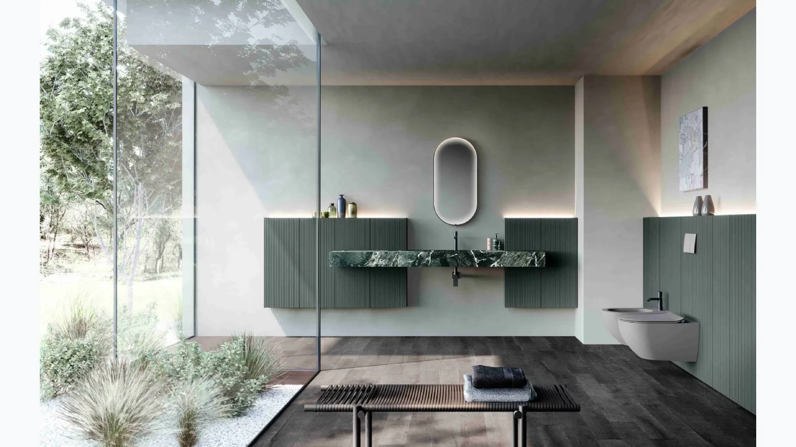 Suspended bathroom cabinet M2 System 242 in lacquered and gres by Baxar.