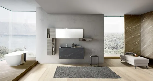 Suspended Bathroom Unit M2 System C204 in HPL Slate Unicolor by Baxar