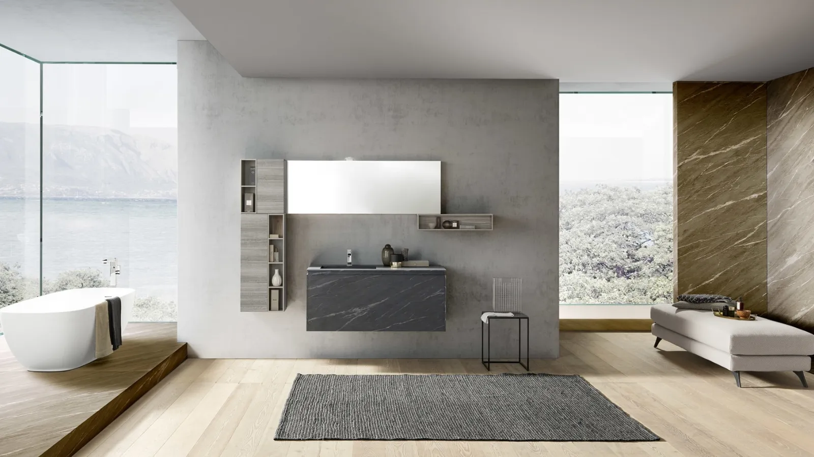 Suspended Bathroom Unit M2 System C204 in HPL Slate Unicolor by Baxar