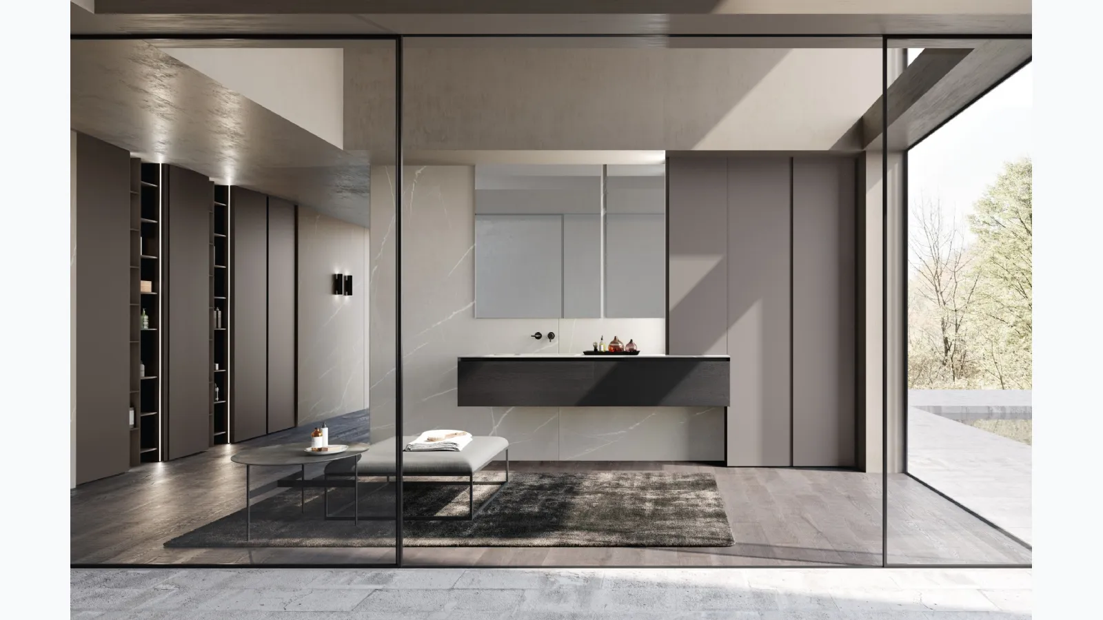 Bathroom Vanity Unit M3 System 307 in black oak veneer by Baxar.