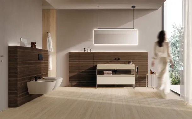 Bathroom furniture M3 System 341 in lacquered and Eucalyptus wood by Baxar