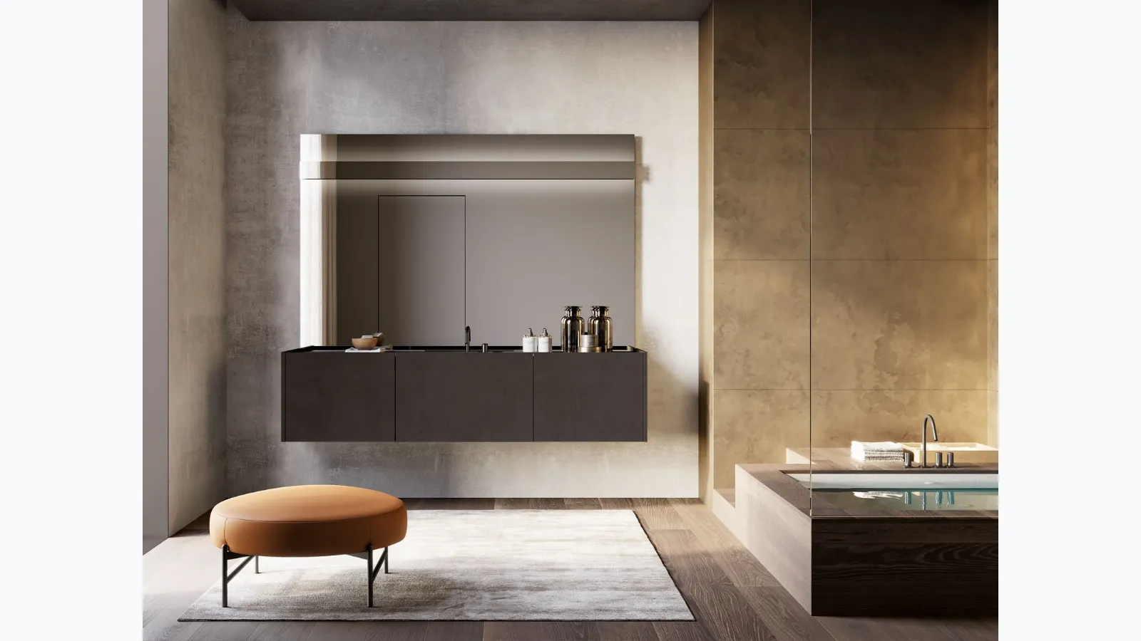 Suspended bathroom cabinet in Lava Major 01 material by Birex.
