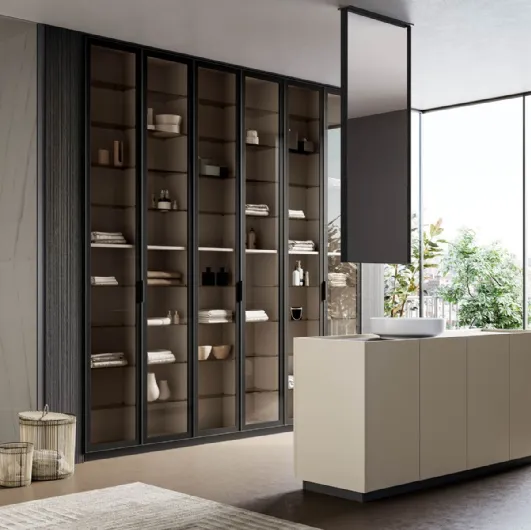Floor standing bathroom cabinet in matte lacquered hemp Major 02 by Birex.