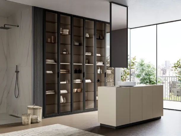 Floor standing bathroom cabinet in matte lacquered hemp Major 02 by Birex.