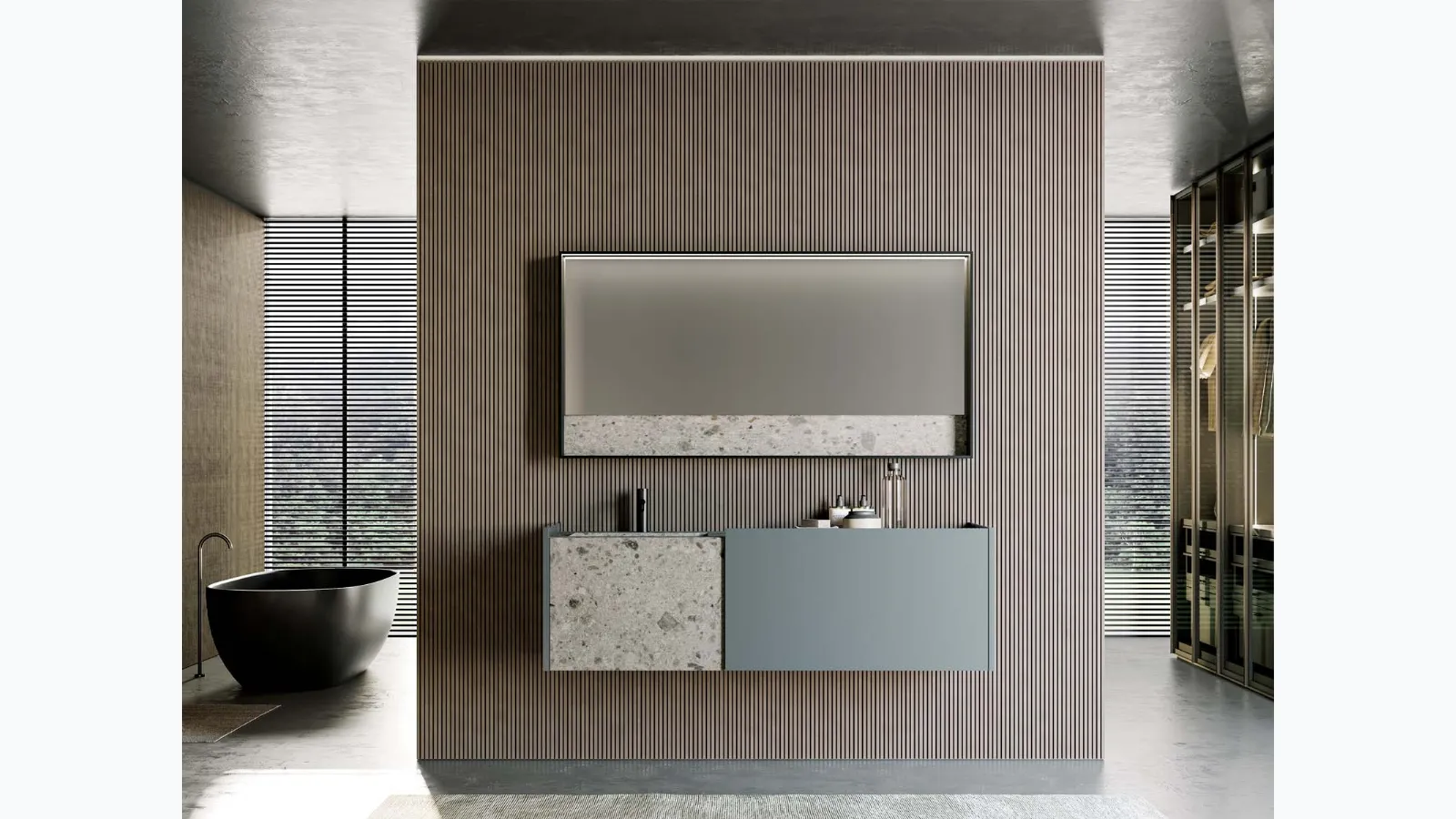 Suspended Bathroom Vanity in matte lacquered finish and Major 03 gres by Birex.