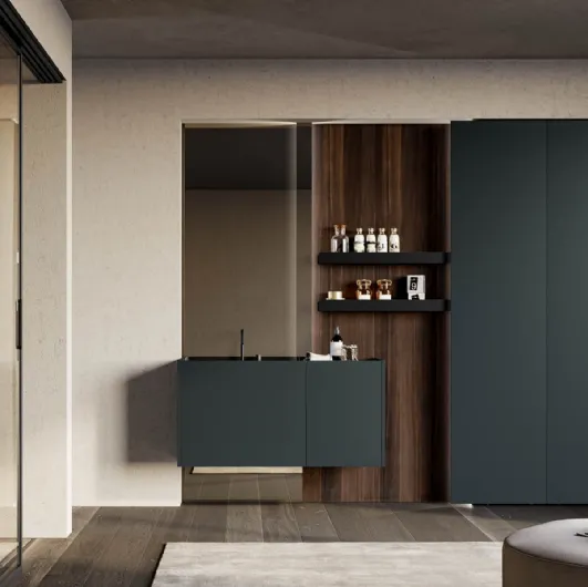 Suspended bathroom cabinet in matte anthracite grey lacquer Major 06 by Birex.