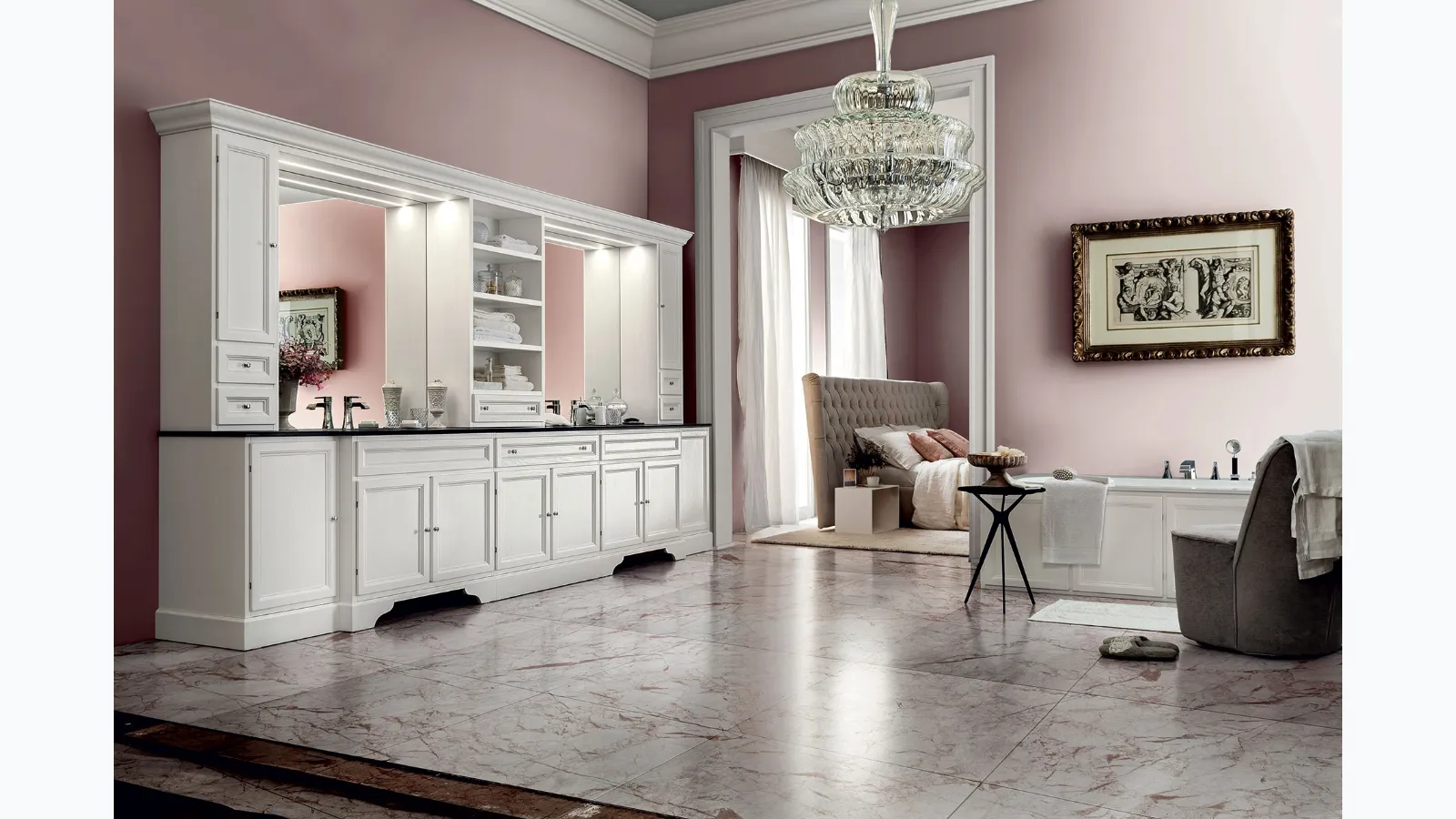 Bathroom vanity unit Paestum 00 in white lacquer by Cerasa.