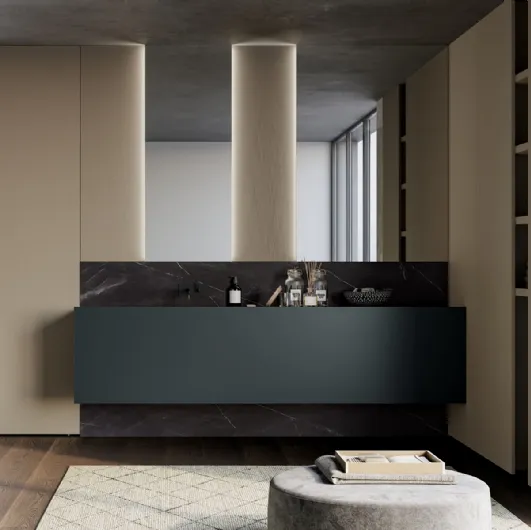 Suspended bathroom cabinet in matte anthracite grey lacquer Sail 02 by Birex.