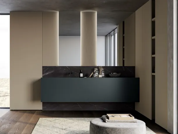 Suspended bathroom cabinet in matte anthracite grey lacquer Sail 02 by Birex.