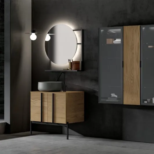 Floor-standing bathroom unit Sidéro 05 in natural oak essence by Birex.