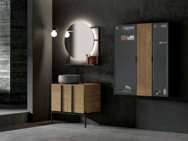 Floor-standing bathroom unit Sidéro 05 in natural oak essence by Birex.