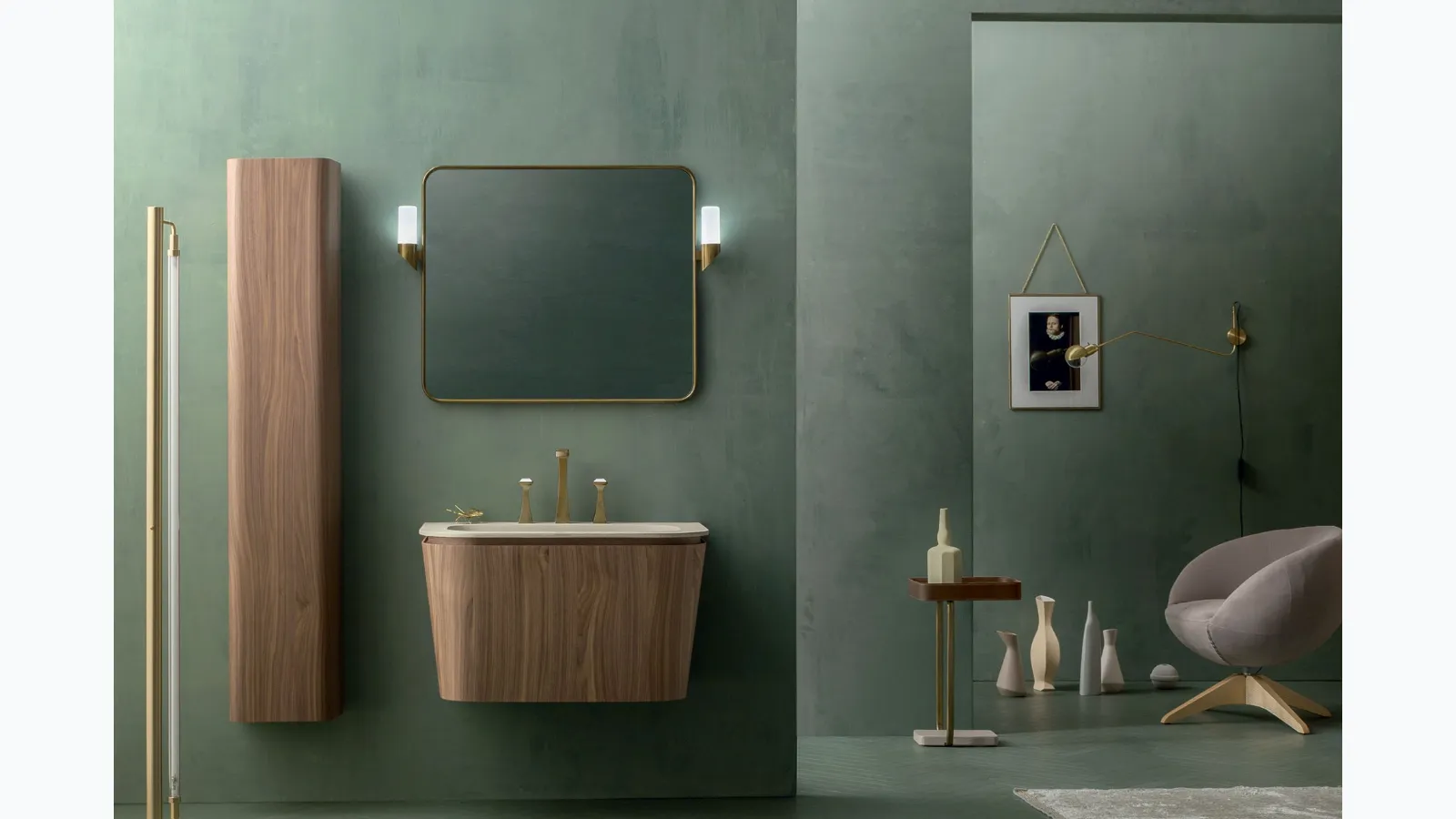 Suspended Bathroom Vanity Suede 02 in Canaletto Walnut by Cerasa