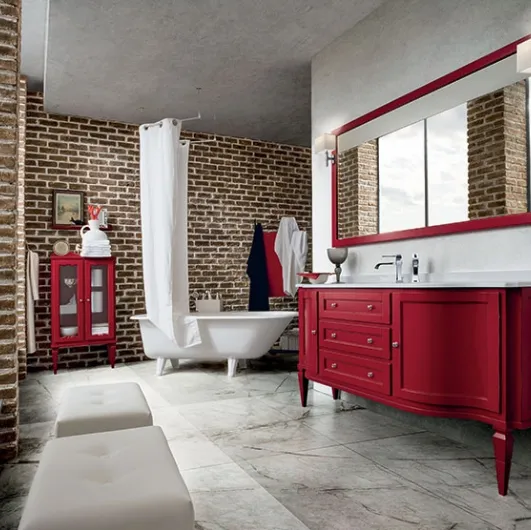 Bathroom cabinet York 03 in worn red lacquer by Cerasa