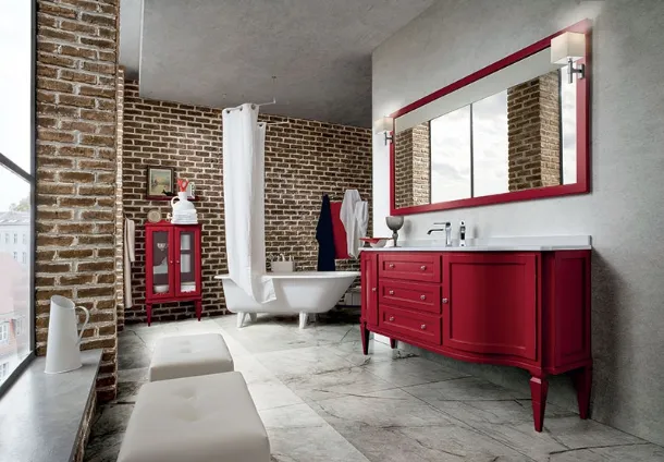 Bathroom cabinet York 03 in worn red lacquer by Cerasa