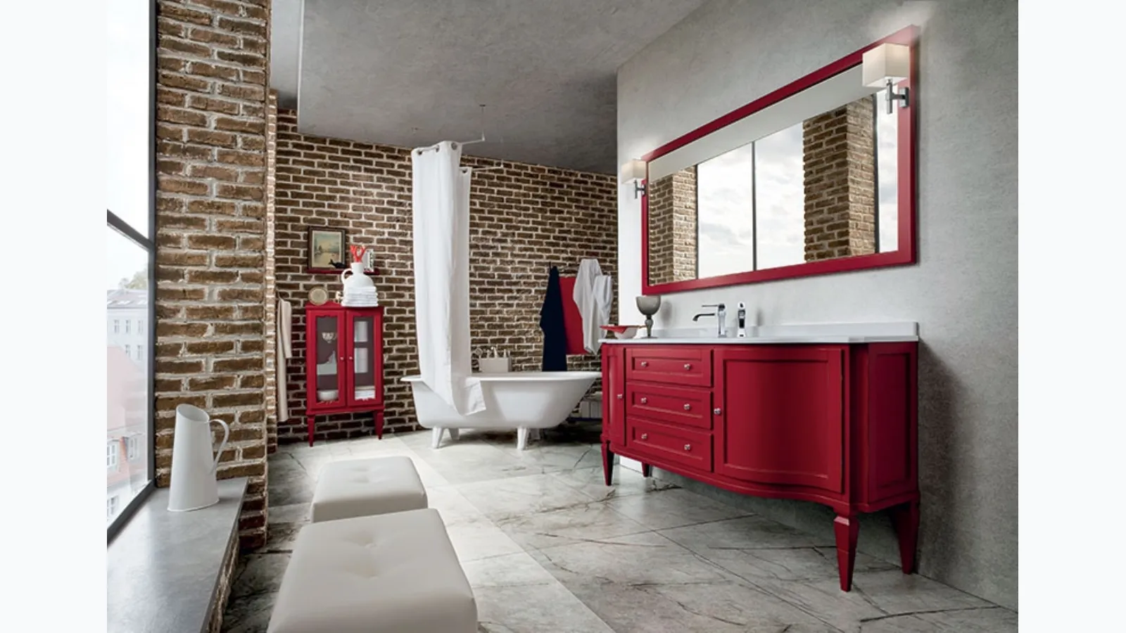 Bathroom cabinet York 03 in worn red lacquer by Cerasa