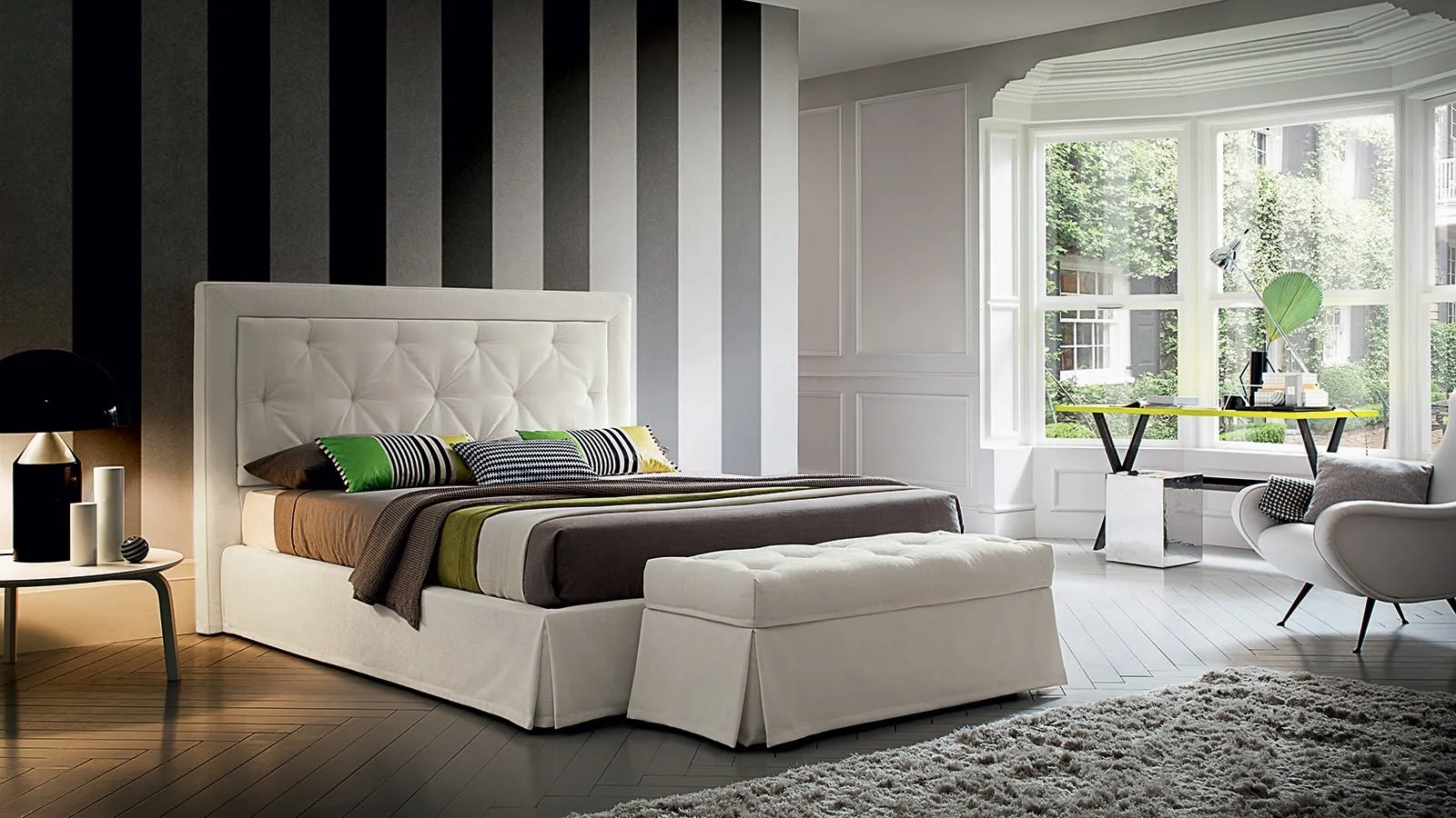 Fabric bed with Adrian headboard by Felis.