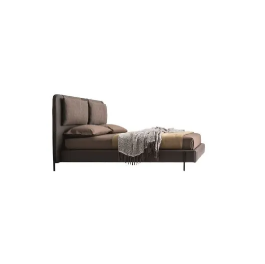 Leather bed with headboard and two fabric cushions Alar by Ditre Italia.