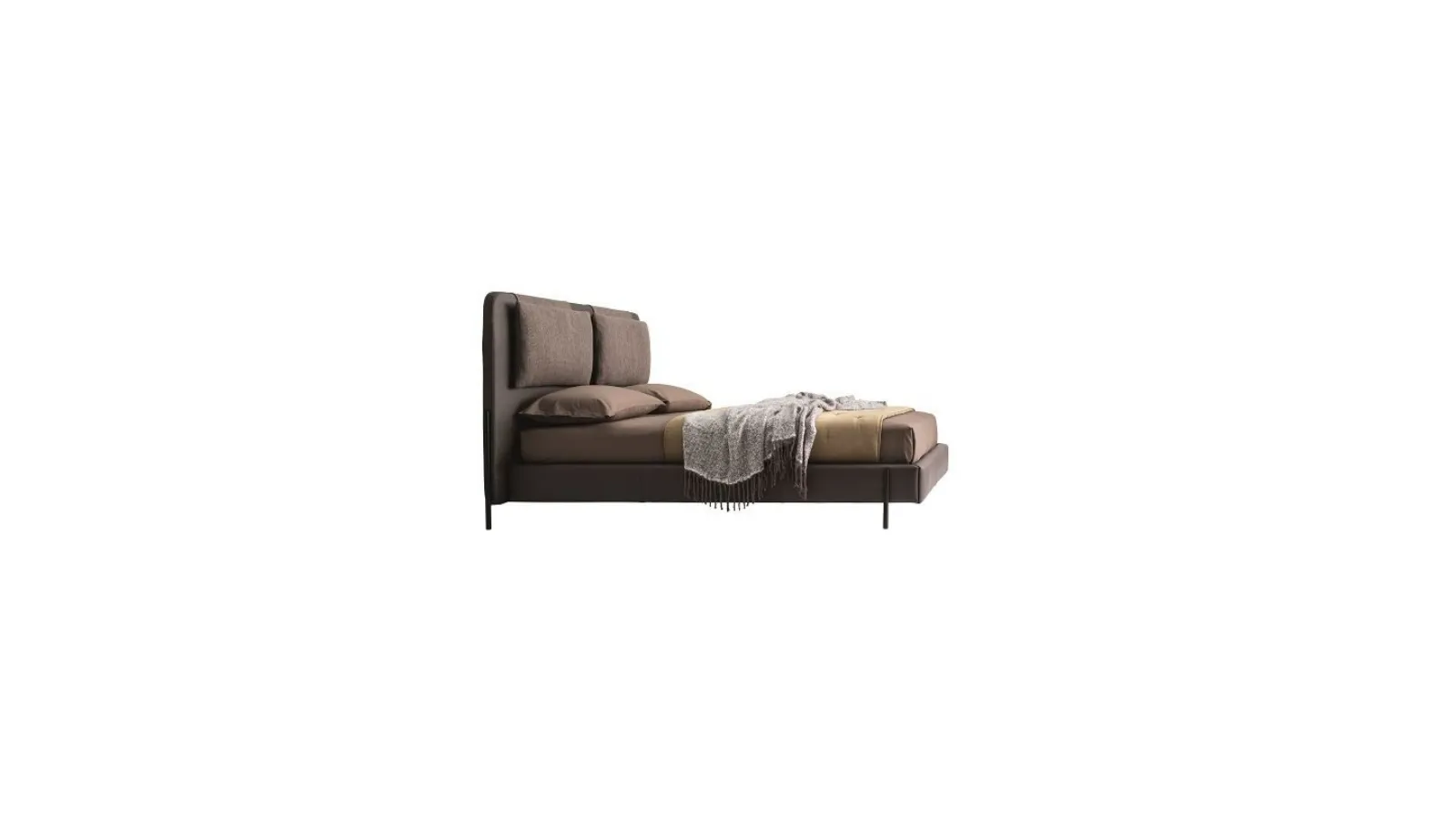 Leather bed with headboard and two fabric cushions Alar by Ditre Italia.
