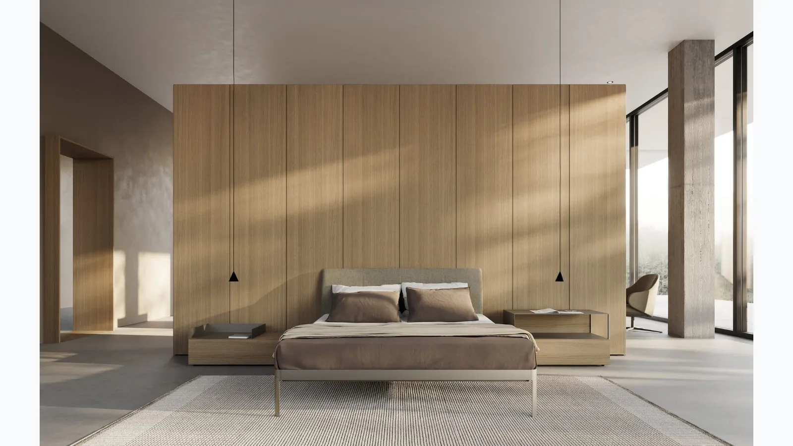 AluAlu Bed by Kristalia is an aluminium bed with a fabric headboard.