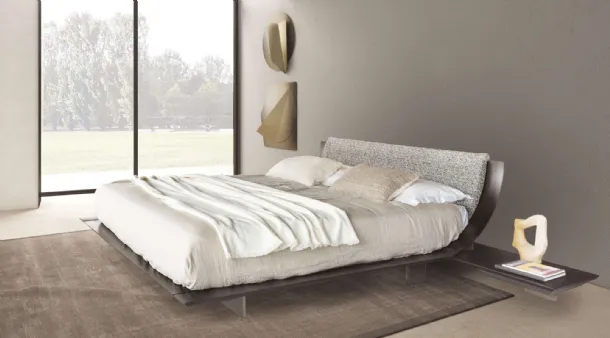 Dark Oak essence upholstered Aqua Bed by Presotto.