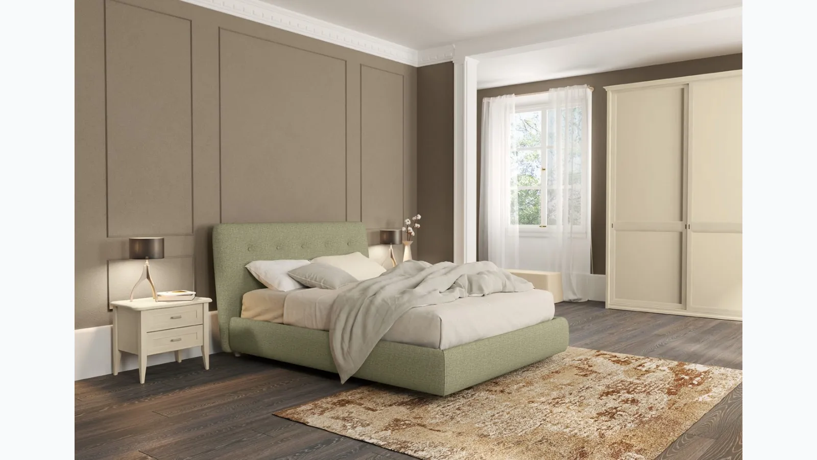 Arcadia Bed Adagio in padded fabric by Colombini Casa.